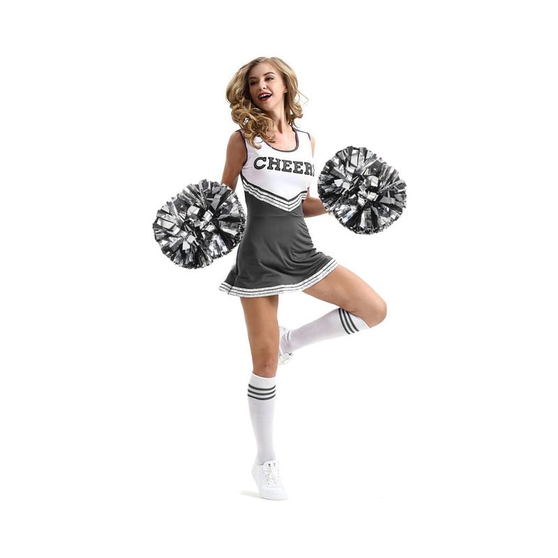 Hooshing 2PCS Black and Silver Pom Poms Cheerleading with Baton Handle for Team Spirit Sports Dance Cheering - Image 3